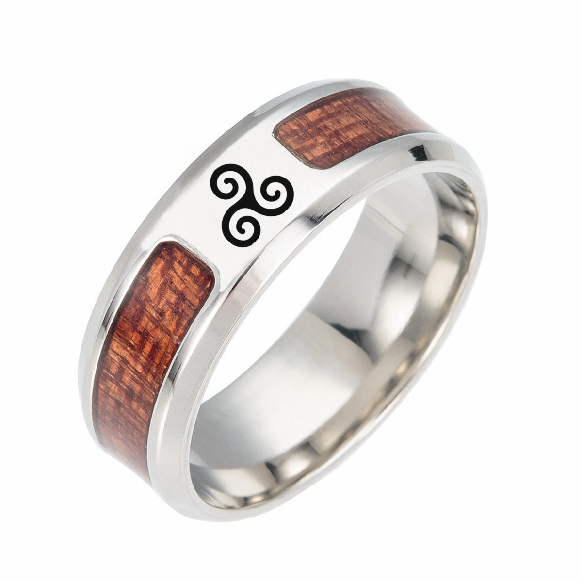 European Charm Steel Rune Ring with Celtic Knot for Men