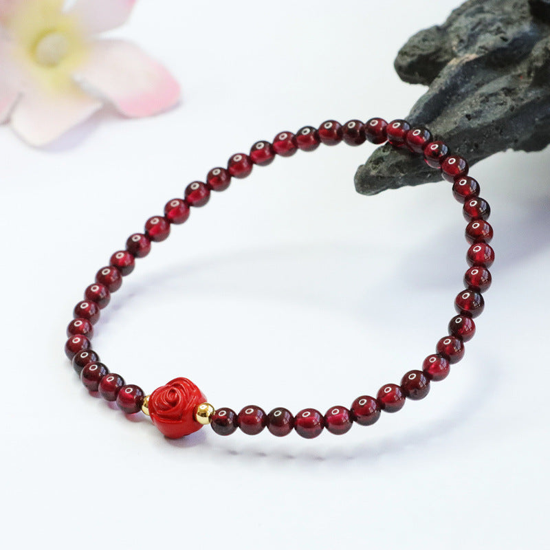 Vermilion Sand and Garnet Sterling Silver Bracelet