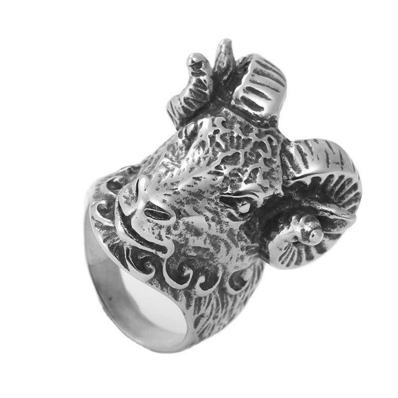 Titanium Steel Animal Ram Ring - Retro Trendy Men's Accessory in Stainless Steel