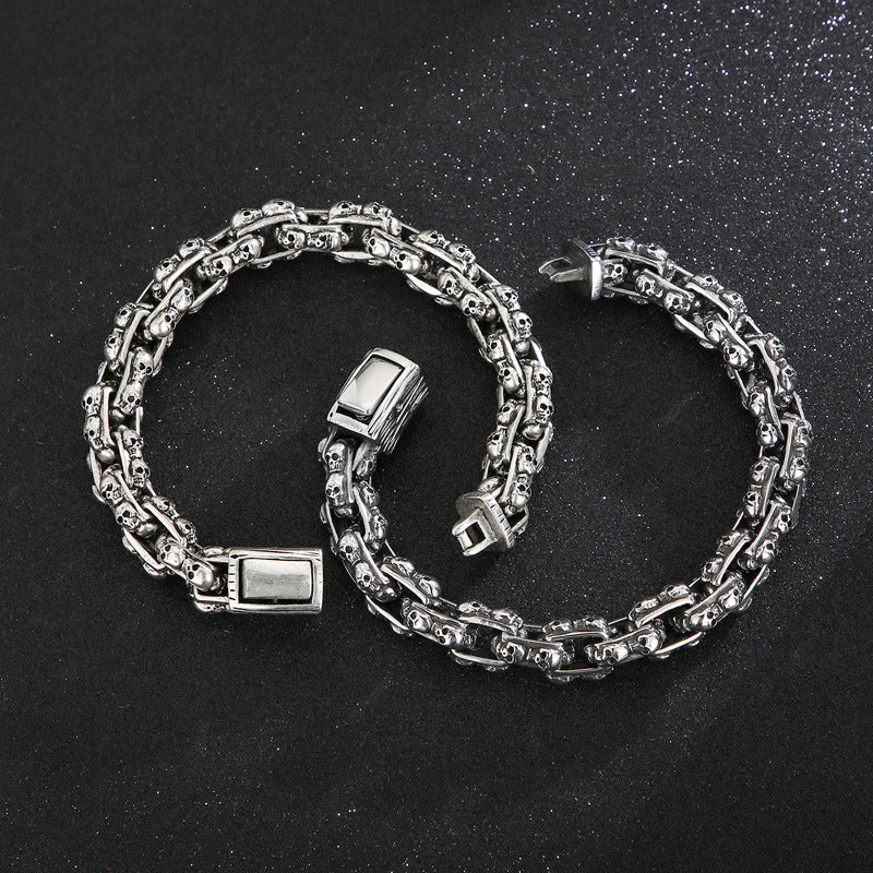 Custom Retro Plaid Skull Chain Bracelet for Men - South Korean Titanium Steel Punk Style