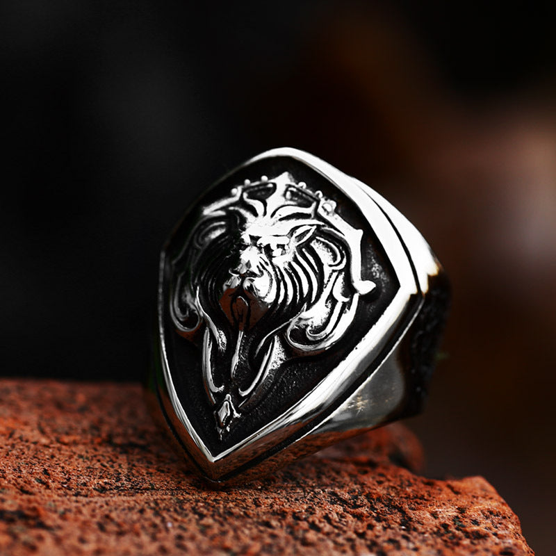 Retro Stainless Steel Lion Head Ring for Men - European and American Style Titanium Steel Hand Jewelry