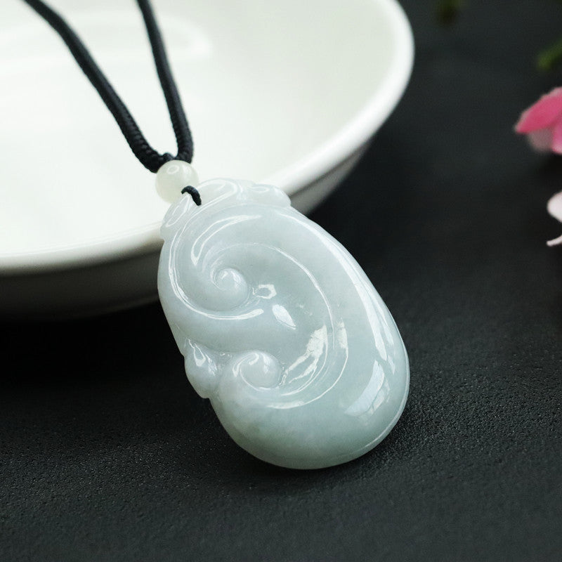 Grade A Ruyi Pendant with Natural Jade and Sterling Silver Craftsmanship