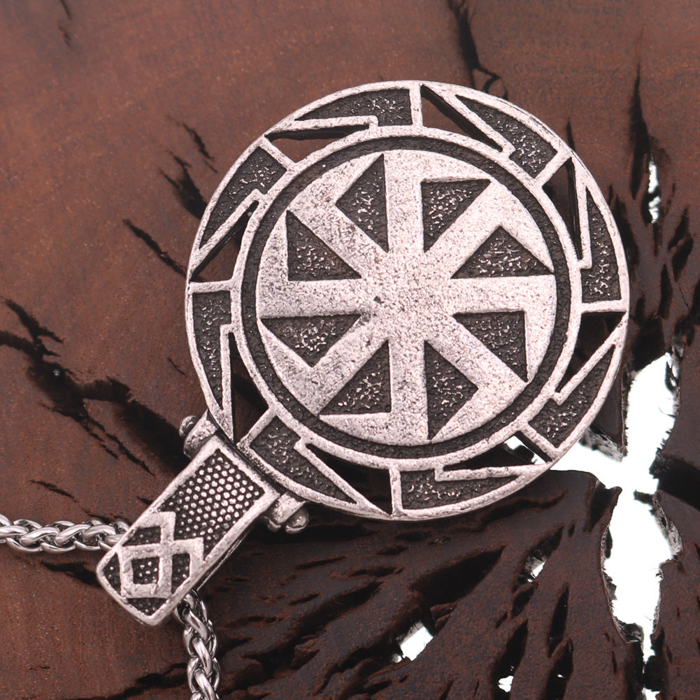 Wolf Head Viking Pendant Necklace with Double-Sided Amulet Design