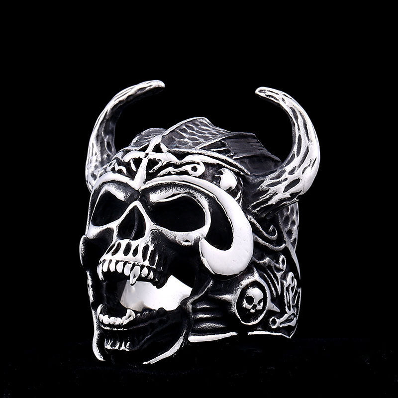 Viking Warrior Skeleton Helmet Ring for Men - Stainless Steel Jewelry Wholesale, European & American Trade Collection