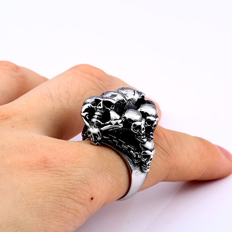 Titanium Steel Punk Skull Ring for Men - Retro European and American Style