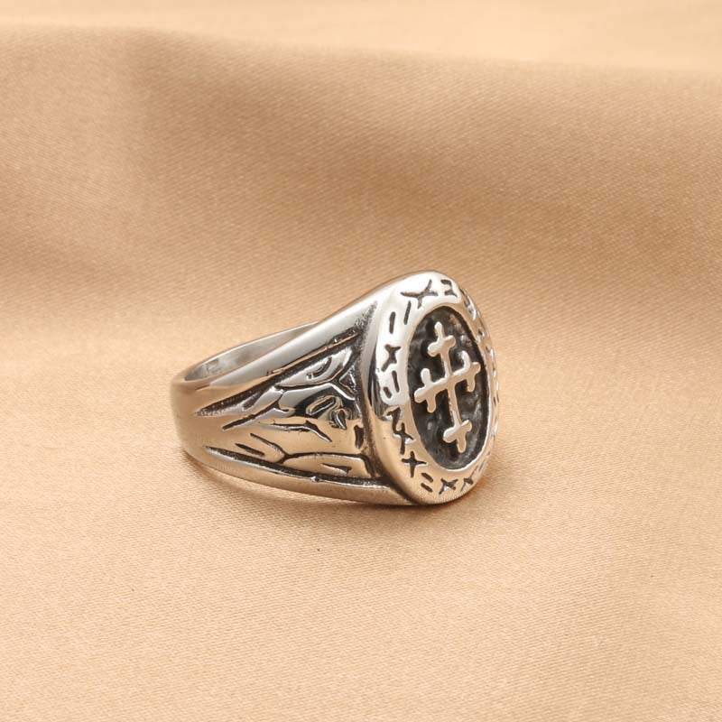 Men's Retro Titanium Steel Cross Ring - Trendy Martian Jewelry Directly from Manufacturer