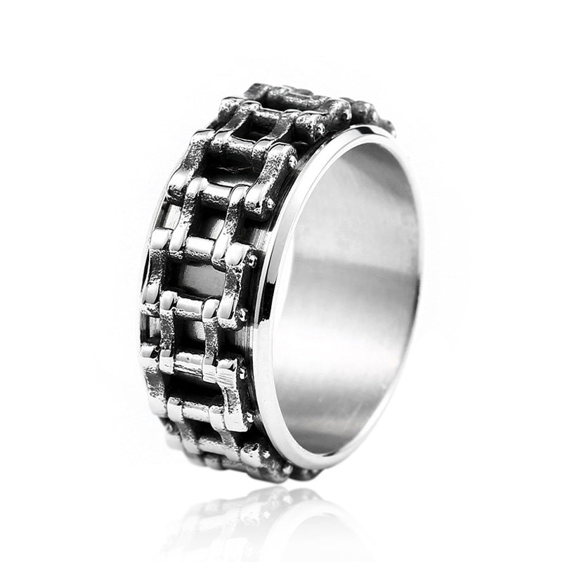 Custom Vintage Train-Inspired Stainless Steel Chain Ring for Men - European & American Fashion Jewelry