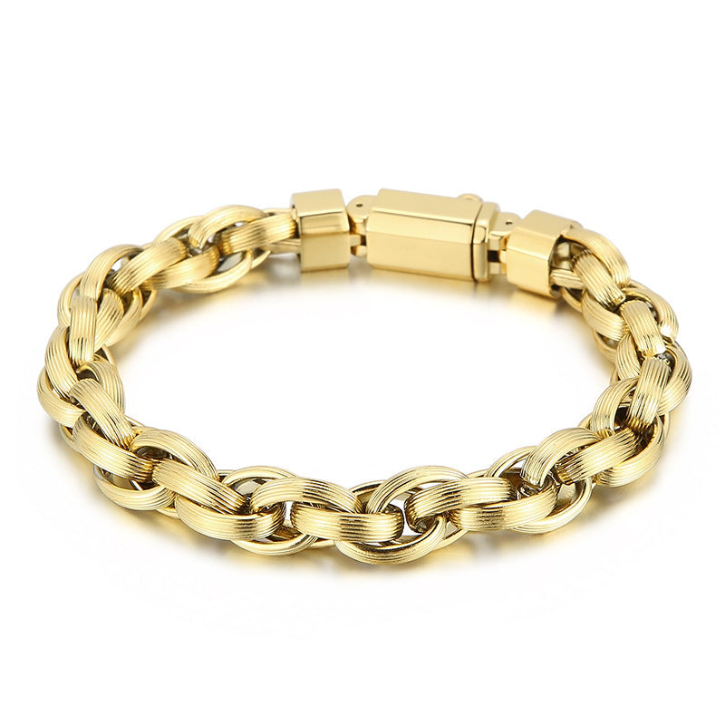 Men's Fashionable Trend Bracelet with Double Ring & O-Chain Design - Stylish Hand Jewelry for Modern Men