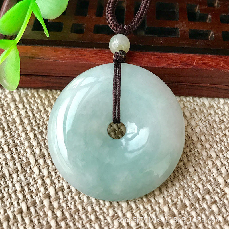 Jade Pingan Buckle Pendant with Sterling Silver Chain