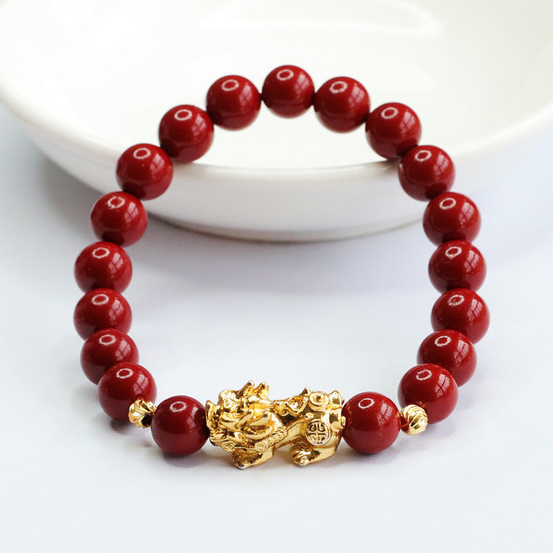 Purple and Gold Sand Cinnabar Stone Pixiu Bracelet