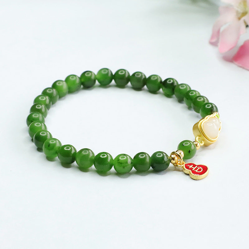 Jade and Russian Jasper Sterling Silver Gourd Bracelet