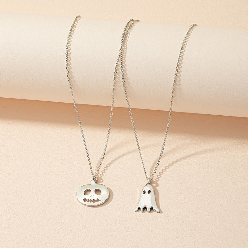 Festive Pumpkin Ghost Necklace Set with Hip-Hop Sweater Chain - Vienna Verve Collection