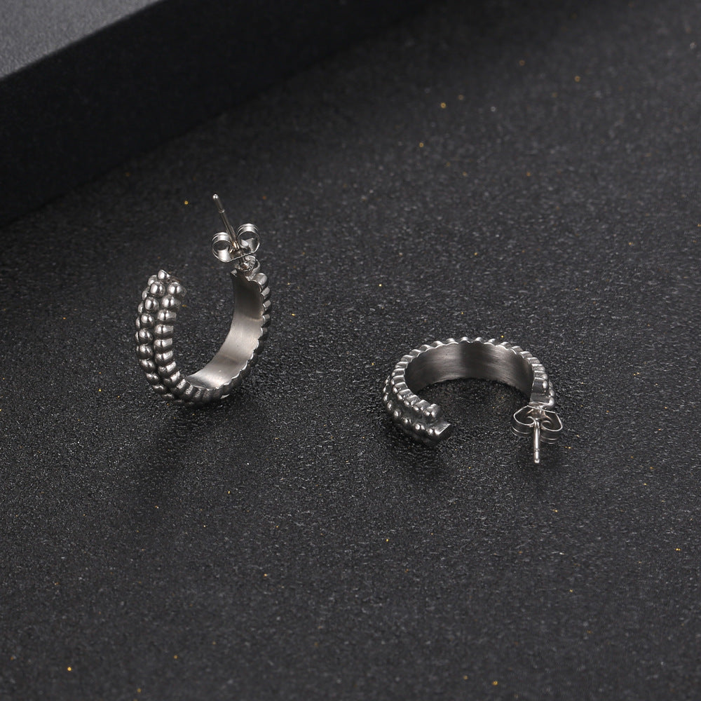 Charming C-Shaped Polka Dot Titanium Steel Stud Earrings for Women - Inspired by Japanese and Korean Aesthetics