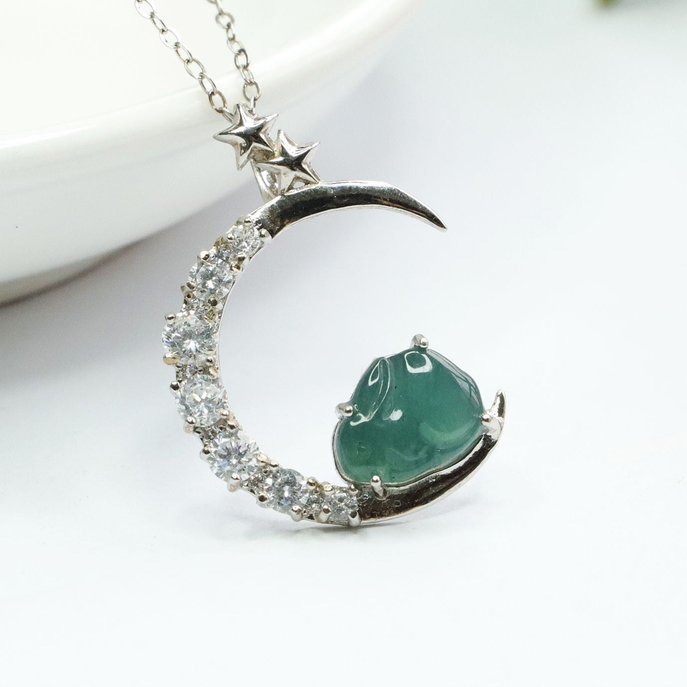 Icy Blue Jade Rabbit Moon Necklace