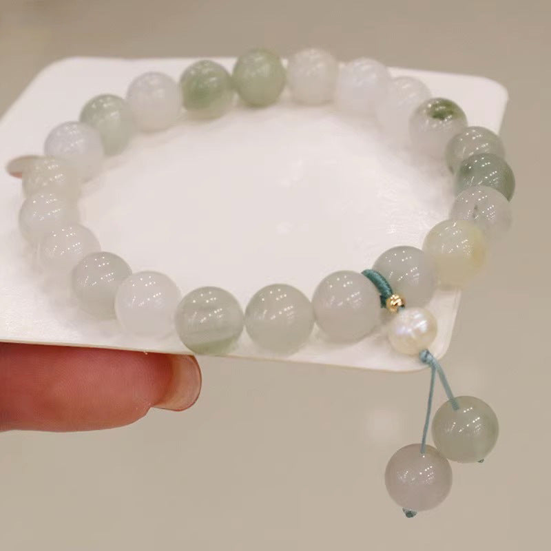 Tianshan Jade Bracelet with 8mm Beads - Sterling Silver Jewelry for Girlfriends