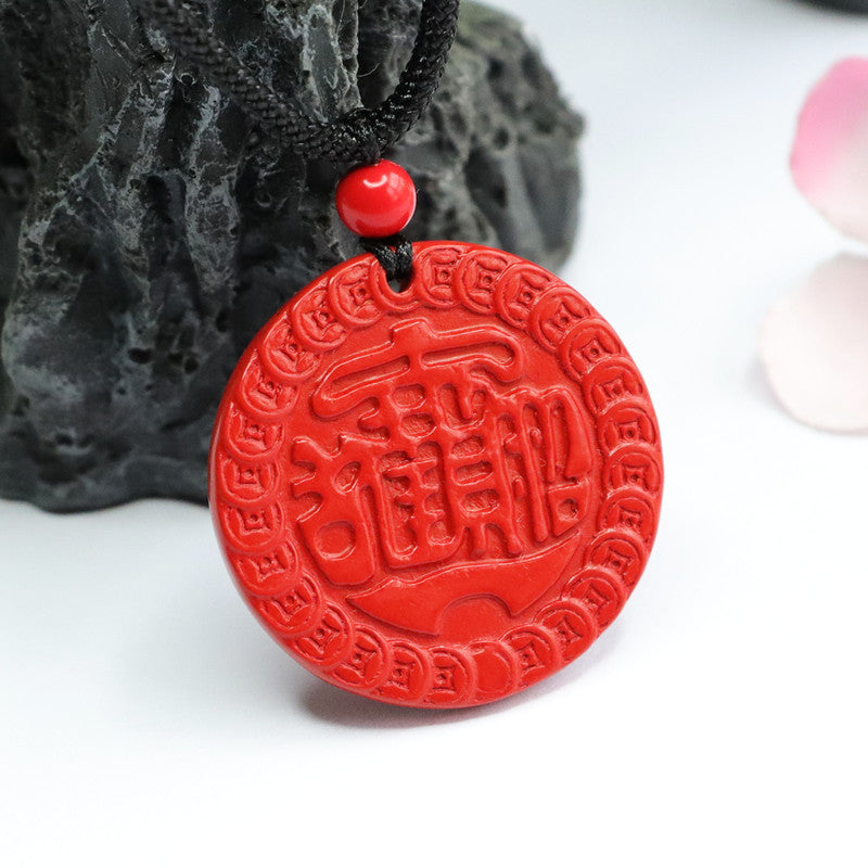 Vermilion Sand Round Brand Blessings Pendant featuring Cinnabar Stone