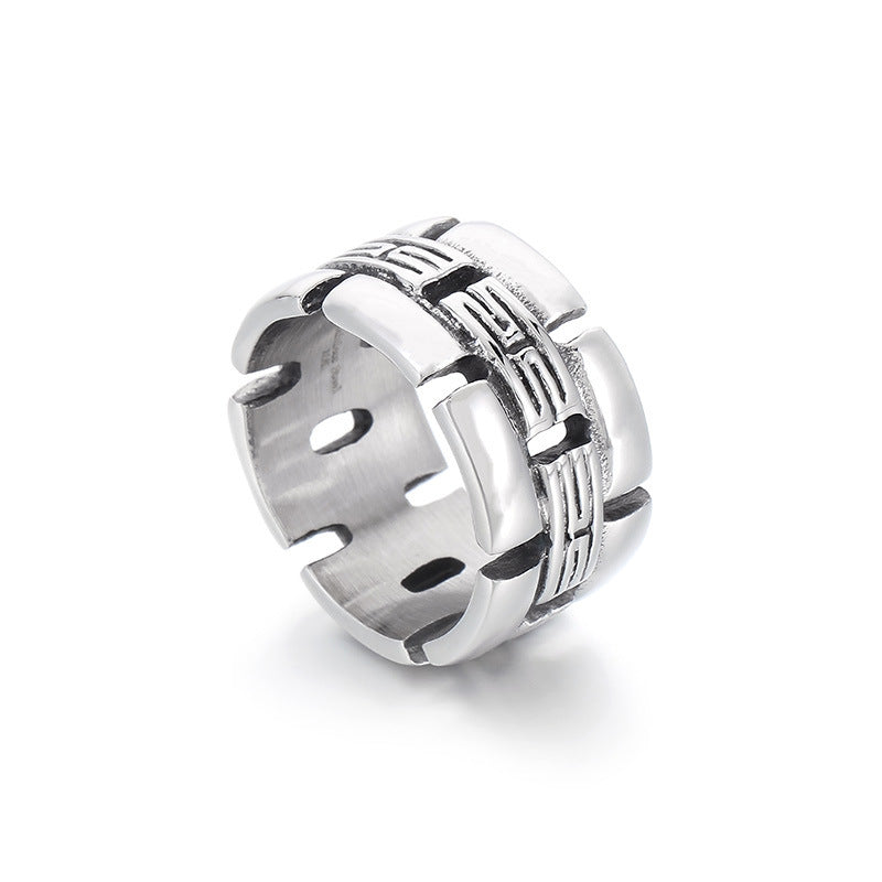 Stylish Hollow Woven Square Ring for Men - Retro European and American Fashion in Stainless Steel