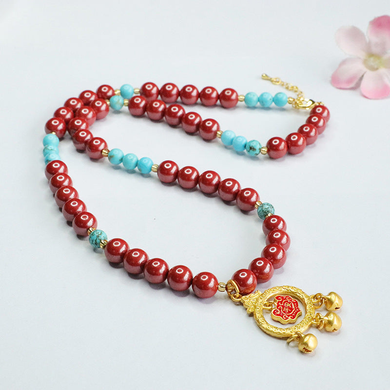 Cinnabar Necklace Imperial Sand Safety Lock Sweater Chain Retro China-Chic Jewelry