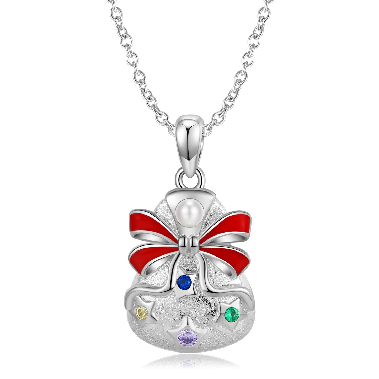 Christmas Bow Zircon Silver Pendant