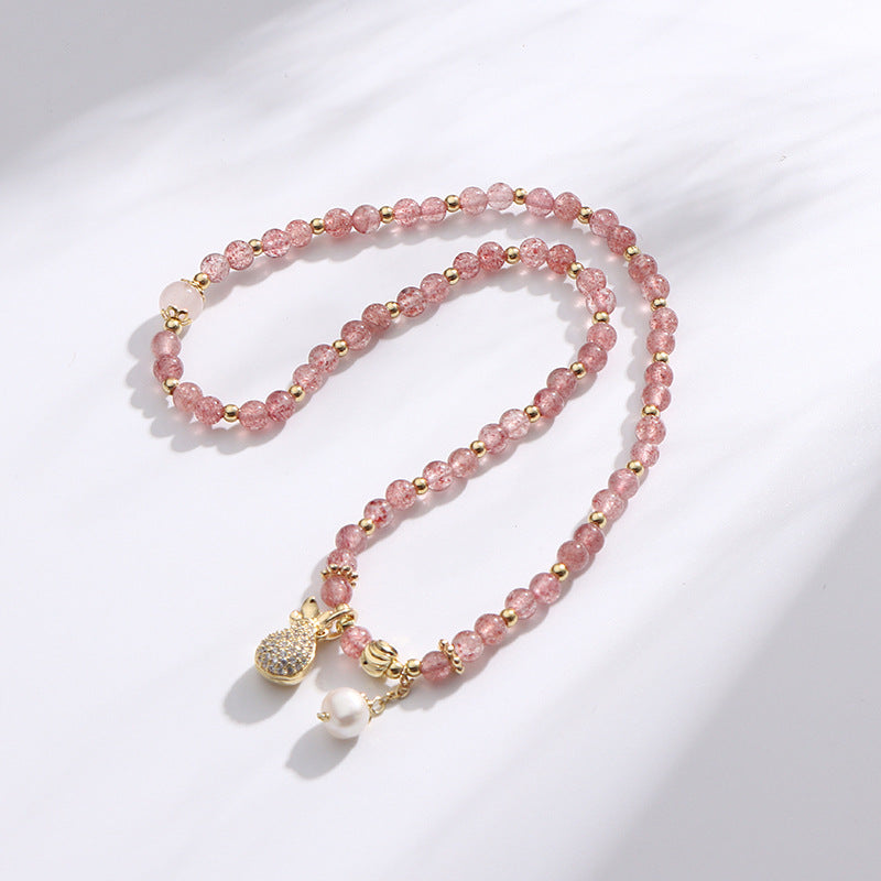 Fortune's Favor Crystal Bracelet with Strawberry Charm