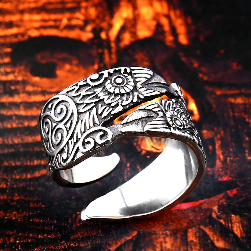 Viking Crow Symbol Stainless Steel Ring - Retro Nordic Mythology Design for Men