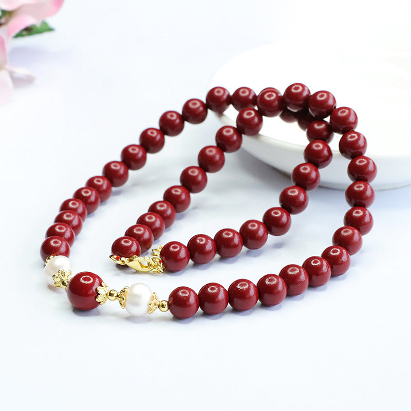 Elegant Purple Gold Sand Necklace with Cinnabar Stone and Lustrous Pearl