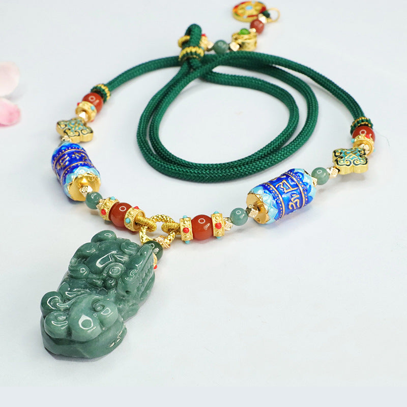 Natural Blue Water Jade Pendant Overlord Pixiu Jade Pendant Colourful Necklace