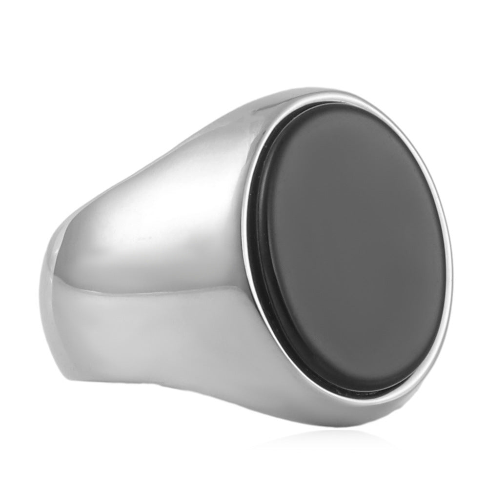 Trendy Unisex Titanium Steel Oval Stone Ring - Vintage Punk Style for Men and Women