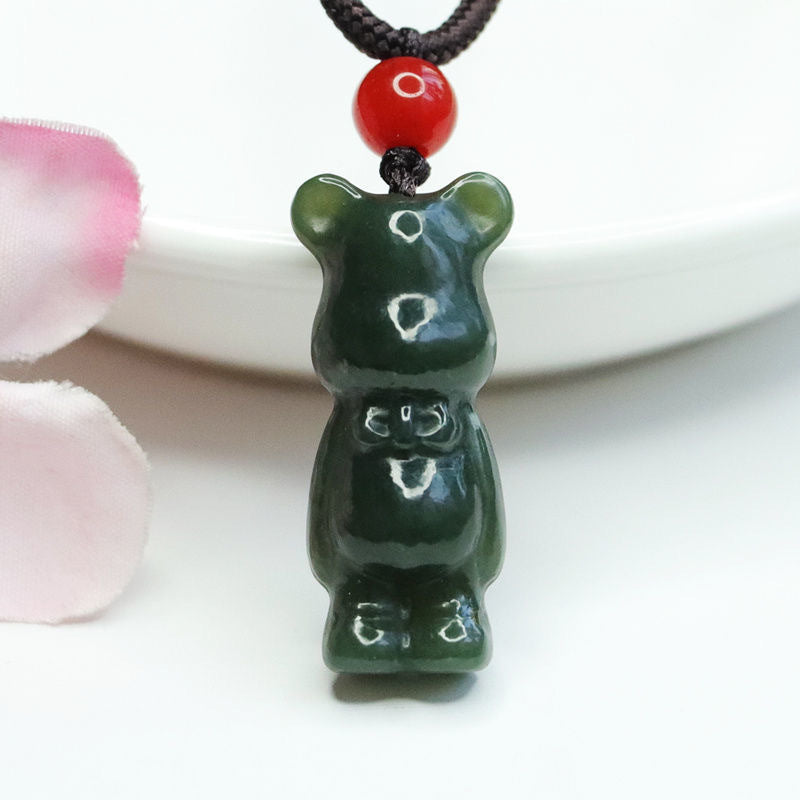 Natural Hetian Jade Bear Pendant - Blackish Green