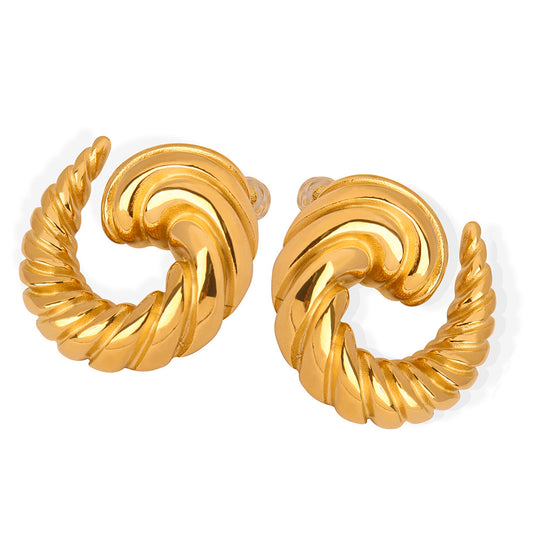 Exaggerated Thread Horn Earrings in Titanium Steel Gold Plating