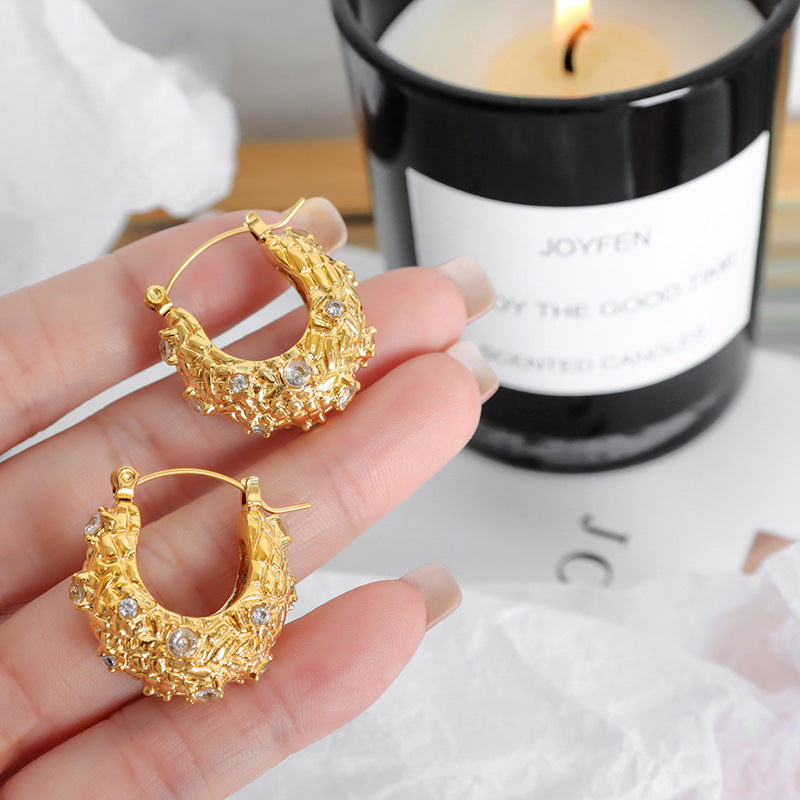 Golden Retro Zircon Inlay Earrings with Creative Personality