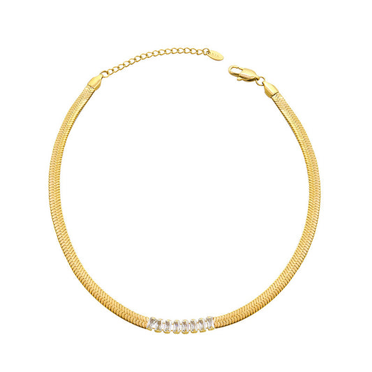 Zirconium Steel Necklace and Bracelet Set with 18K Gold Plating