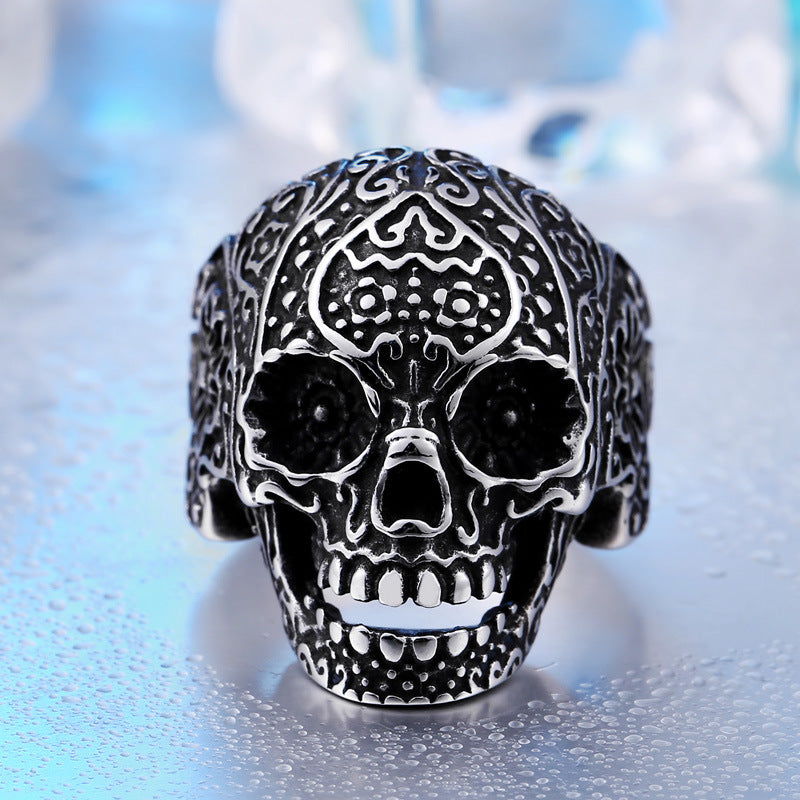 Men's Personalized Skull Ring in Titanium Steel - European and American Retro Jewelry Wholesale