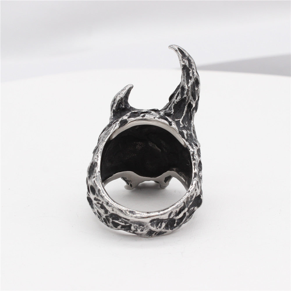 Halloween Goat Horn Skull Titanium Steel Ring for Men