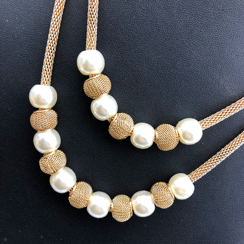 Chic Pearl Necklace and Earring Set with Ball Detail