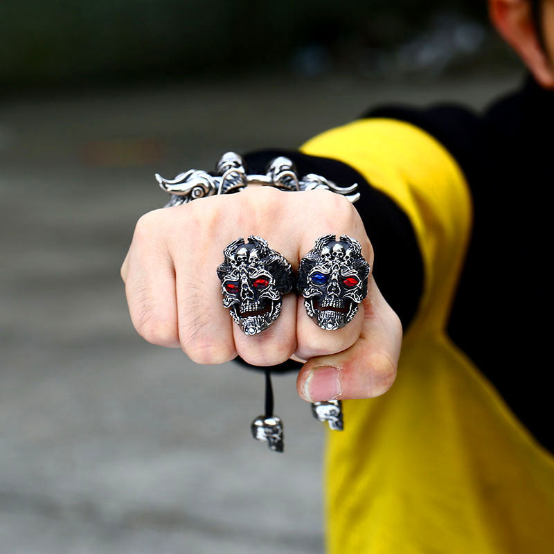 Punk Skull Men's Ring in Titanium Steel - Retro Wholesale Jewelry from Europe and America