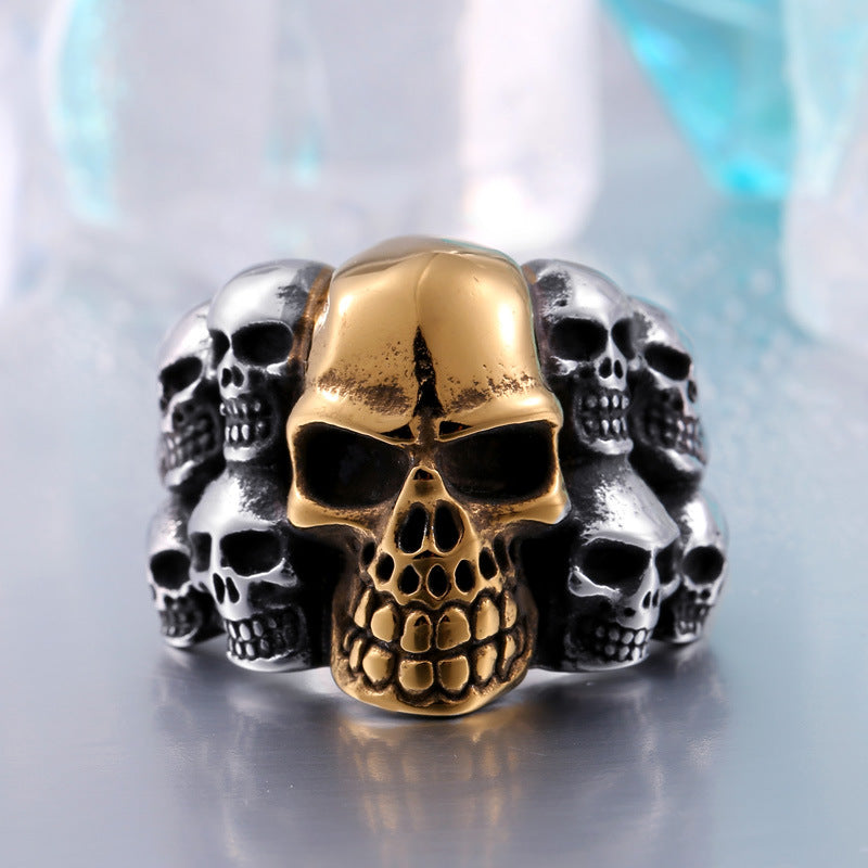 Punk-Inspired Men's Titanium Steel Skull Ring - Retro Wholesale Jewelry for Him