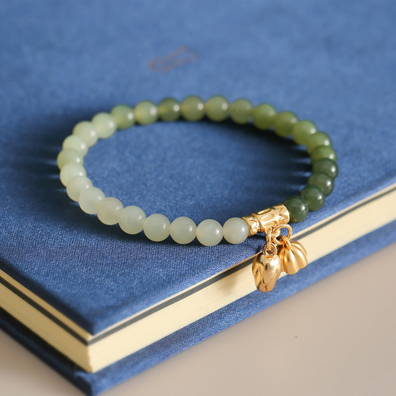 Good Fortune Sterling Silver Hetian Jade Bracelet in Green and White Gradient National Style