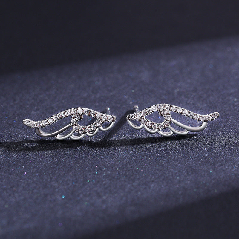 Sterling Silver Angel Wings Earrings with Zircon Gems