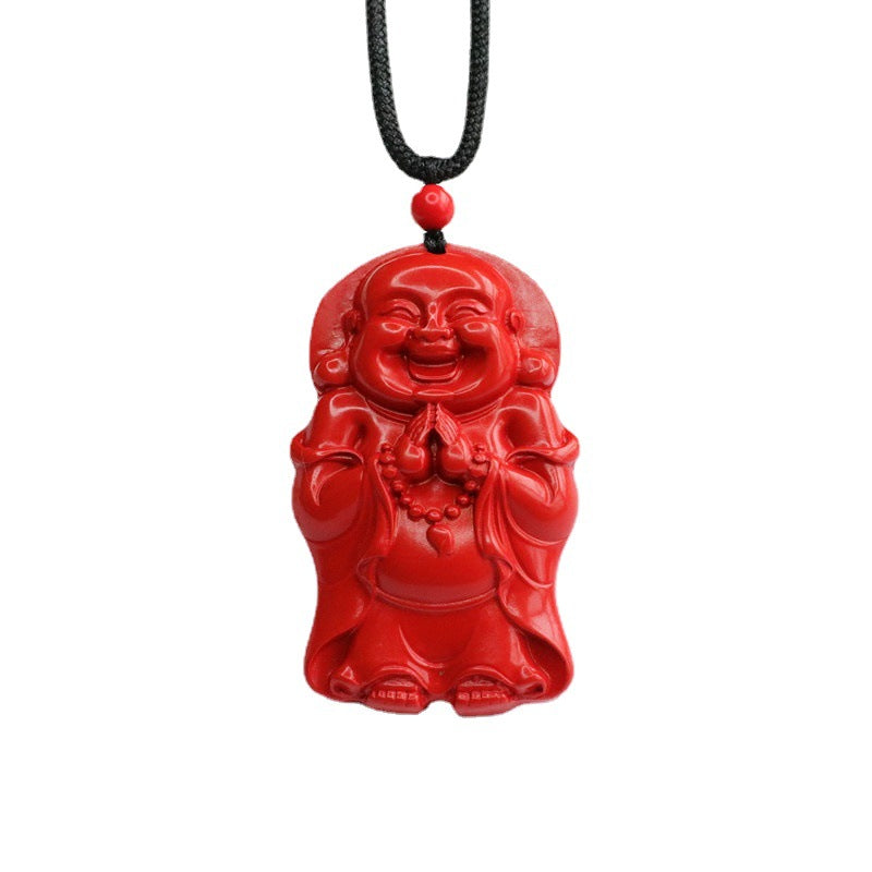 Cinnabar Standing Buddha Pendant with Red Sand Jewelry