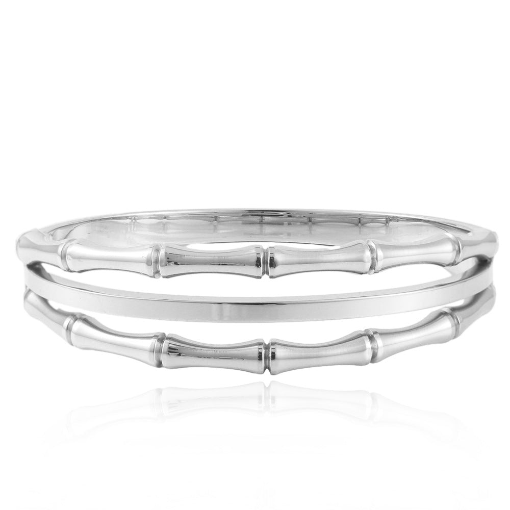 Stylish Bamboo-Inspired Stainless Steel Bracelet for Women - Light Luxury Titanium Steel Fashion Accessory