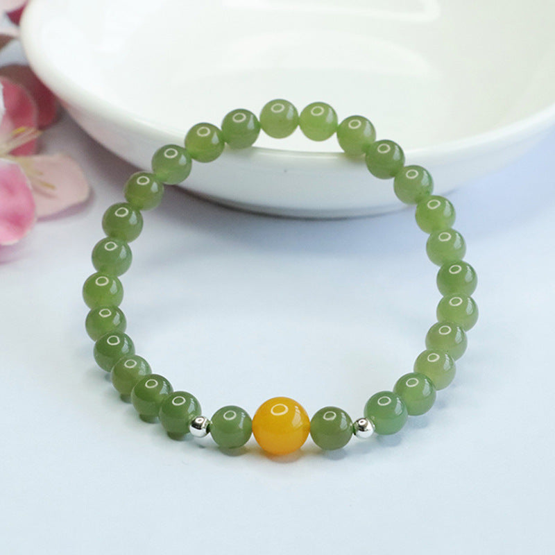 Fortune's Favor Sterling Silver Jade and Honey Wax Bracelet