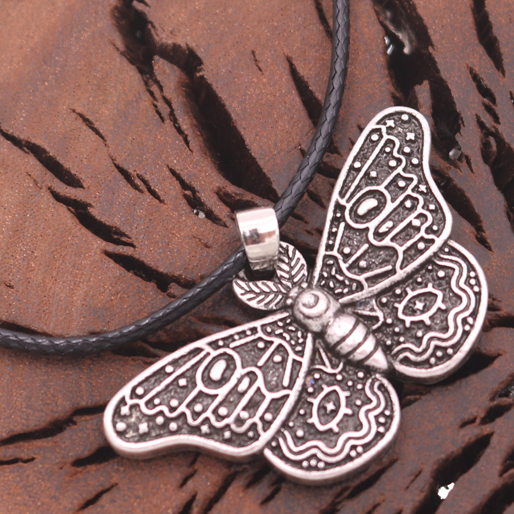 Vintage Death Valley Moth Necklace with Customizable Pendant - Men's Retro Norse Legacy Jewelry