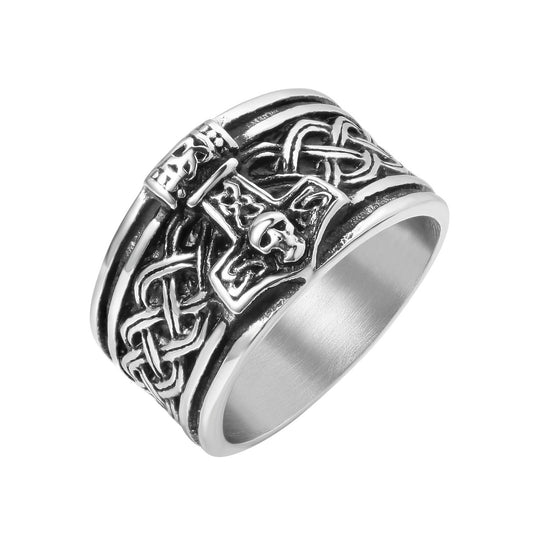 Retro Viking Pirate Thor Hammer Titanium Steel Ring for Men