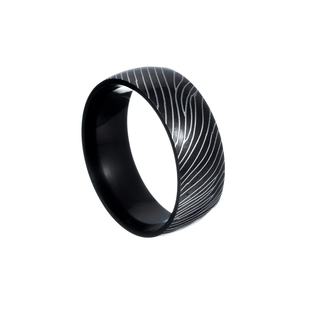 Titanium Steel Men's Ring with Annual Ring Pattern - Planderful Collection