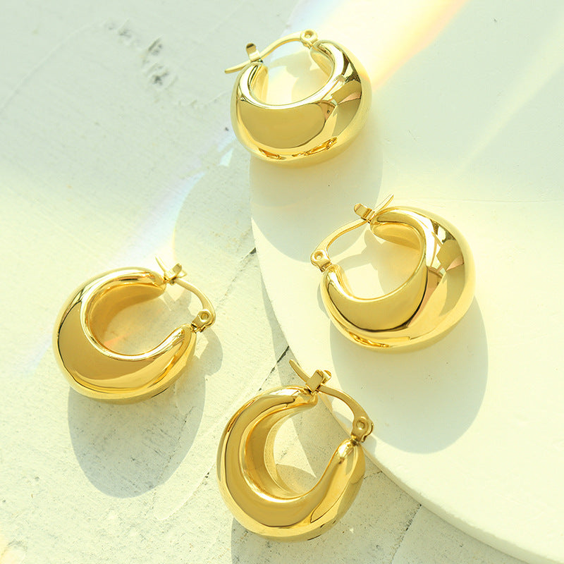 Vintage Geometric U-Shaped Earrings in Titanium Steel with Gold-Plated Buckle