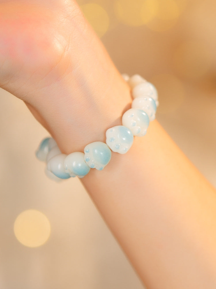 Bodhi Root and White Jade Sterling Silver Bracelet