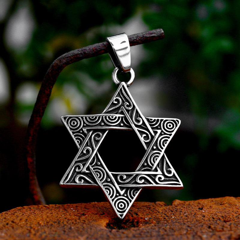 Wholesale Retro Titanium Steel Six-Pointed Star Pendant for Men – Cross-Border Stainless Steel Carved Accessories