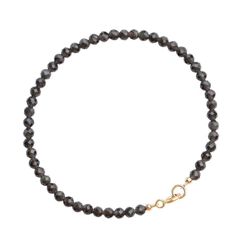 Ultra-fine Obsidian Beads Sterling Silver Bracelet