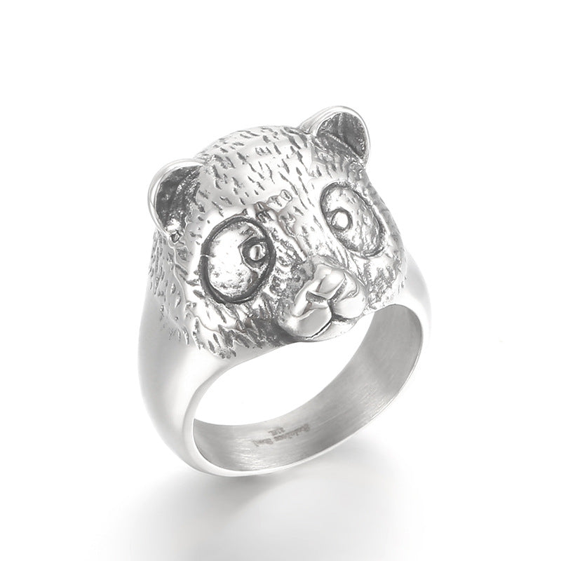 Trendy Retro Internet Celebrity Panda Titanium Steel Ring for Men